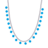 Asfour Crystal Tennis Charm Necklace With Aquamarine Round Zircon Stones In 925 Sterling Silver-ND0423-WM